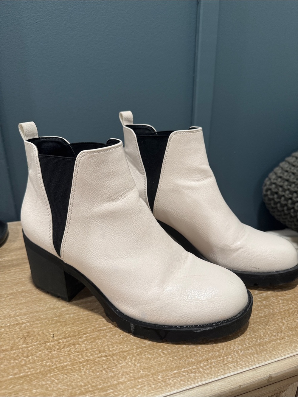 White Chelsea Ankle Boots with Block Heel